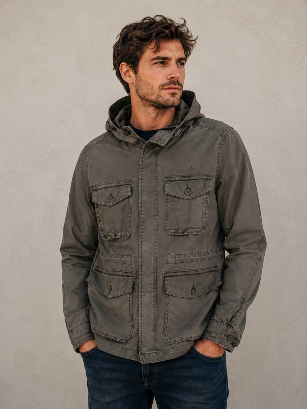 Old Navy Military Cargo Utility Hooded Jacket Army Green